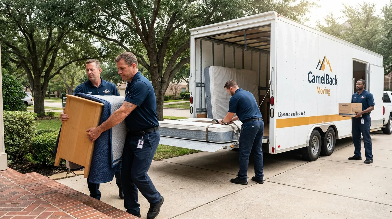 Crew loading residential truck for cross-state move from Milan, MI