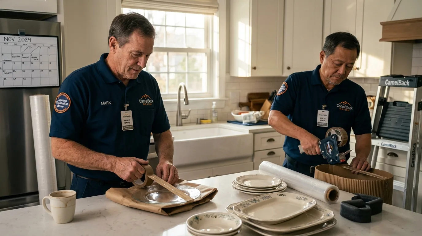 Professional crew packing kitchen dishware in Milan, MI